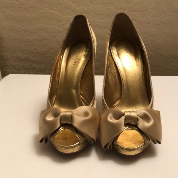 Coach Gold Lurex Peep Toe Heel - Picture 2 of 7